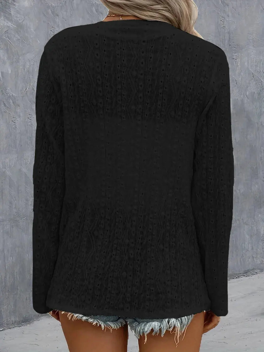 Eyelet Roll-Tab Sleeve Cardigan  Style Ratio