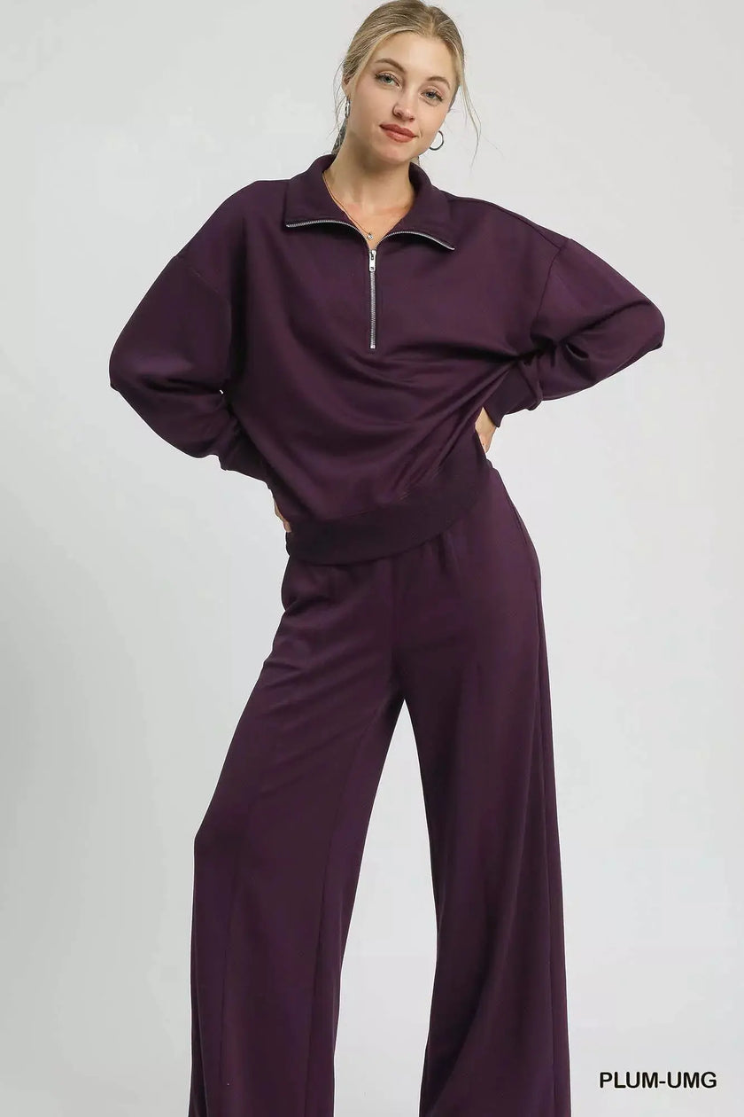 Umgee Half Zip Drop Shoulder Sweatshirt  Style Ratio