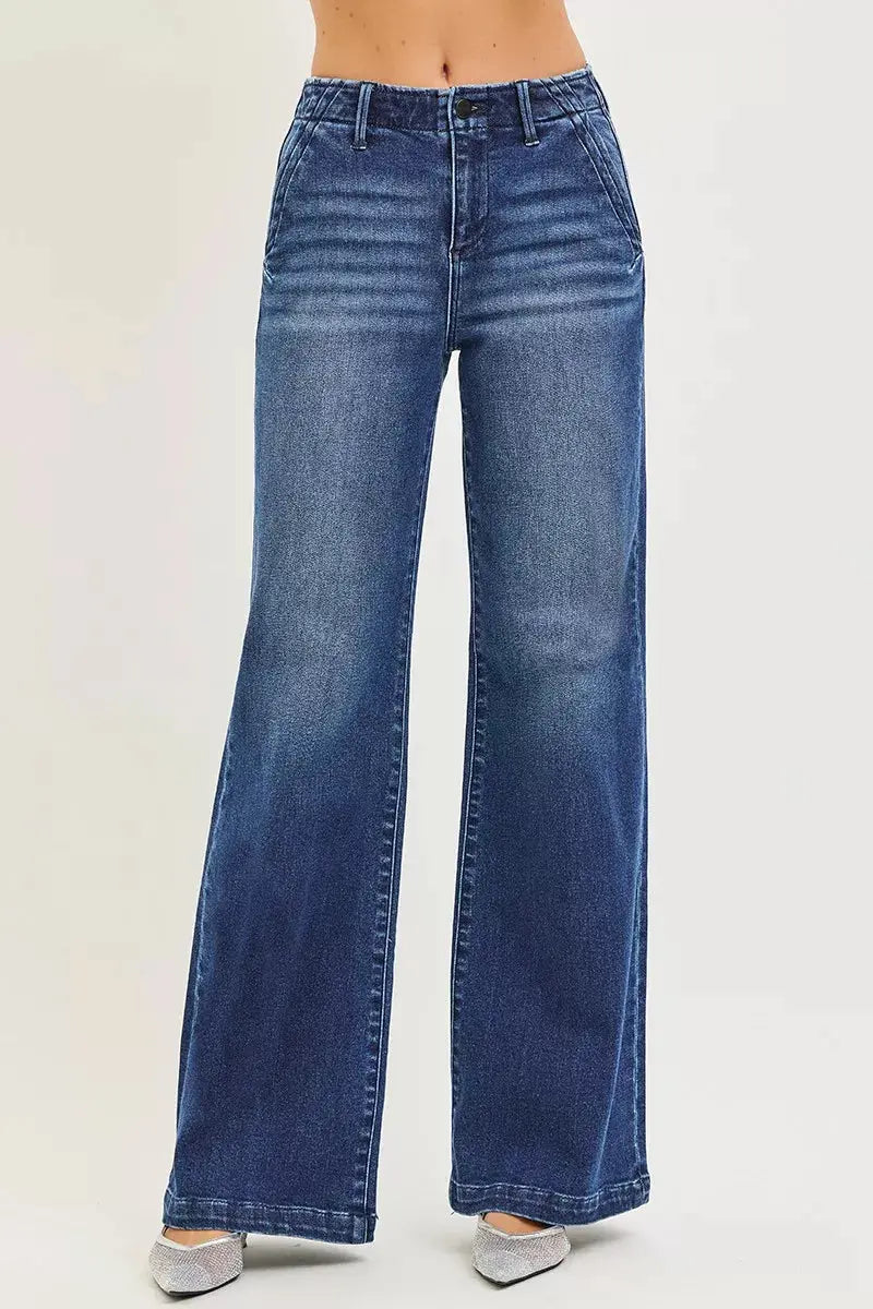 RISEN High Rise Wide Leg Slanted Pocket Jeans  Style Ratio
