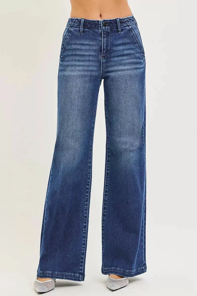 RISEN High Rise Wide Leg Slanted Pocket Jeans  Style Ratio