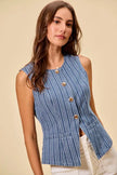 SO ME Stripe Slim Fit Button Front Denim Vest Top  Style Ratio