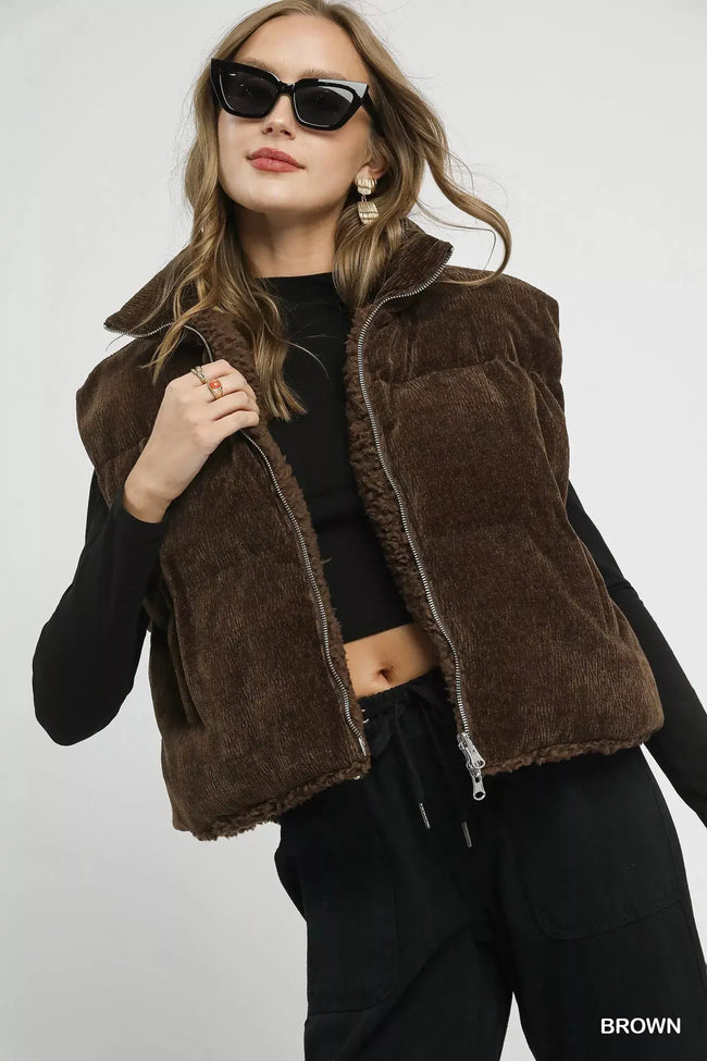 Umgee Sherpa-Lined Zip Vest with Drawstring Hem  Style Ratio