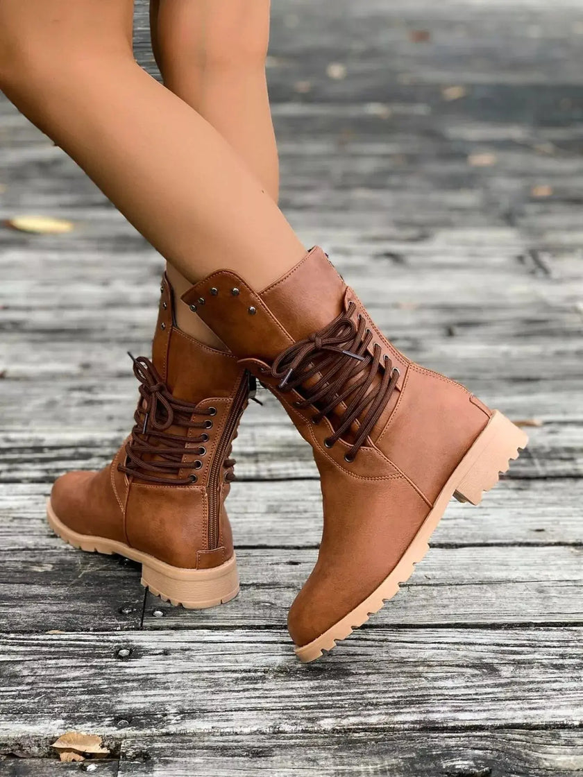 Round Toe Block Heels Boots  Style Ratio