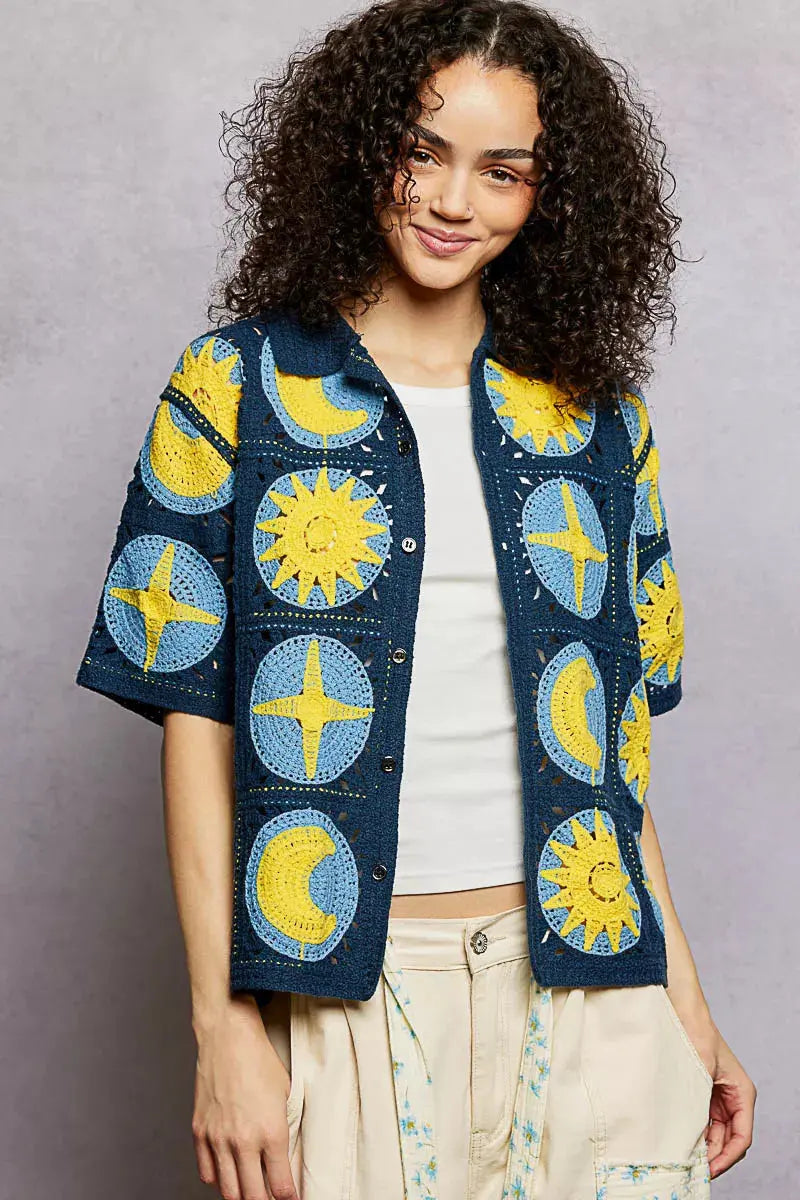 POL Openwork Short Sleeve Crochet Shirt  Style Ratio