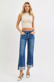 RISEN Mid Rise Ankle Straight Jeans with Cuffed Hem  Style Ratio