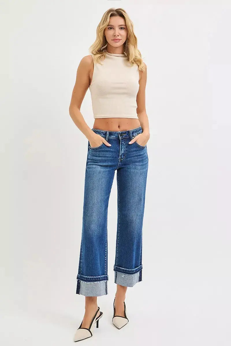 RISEN Mid Rise Ankle Straight Jeans with Cuffed Hem  Style Ratio