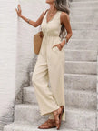 V-Neck Drawstring Waist Wide Leg Jumpsuit  Style Ratio