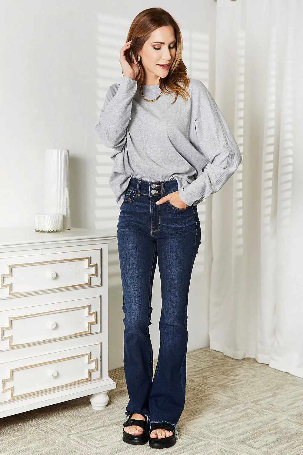 Double Take Seam Detail Round Neck Long Sleeve Top  Style Ratio