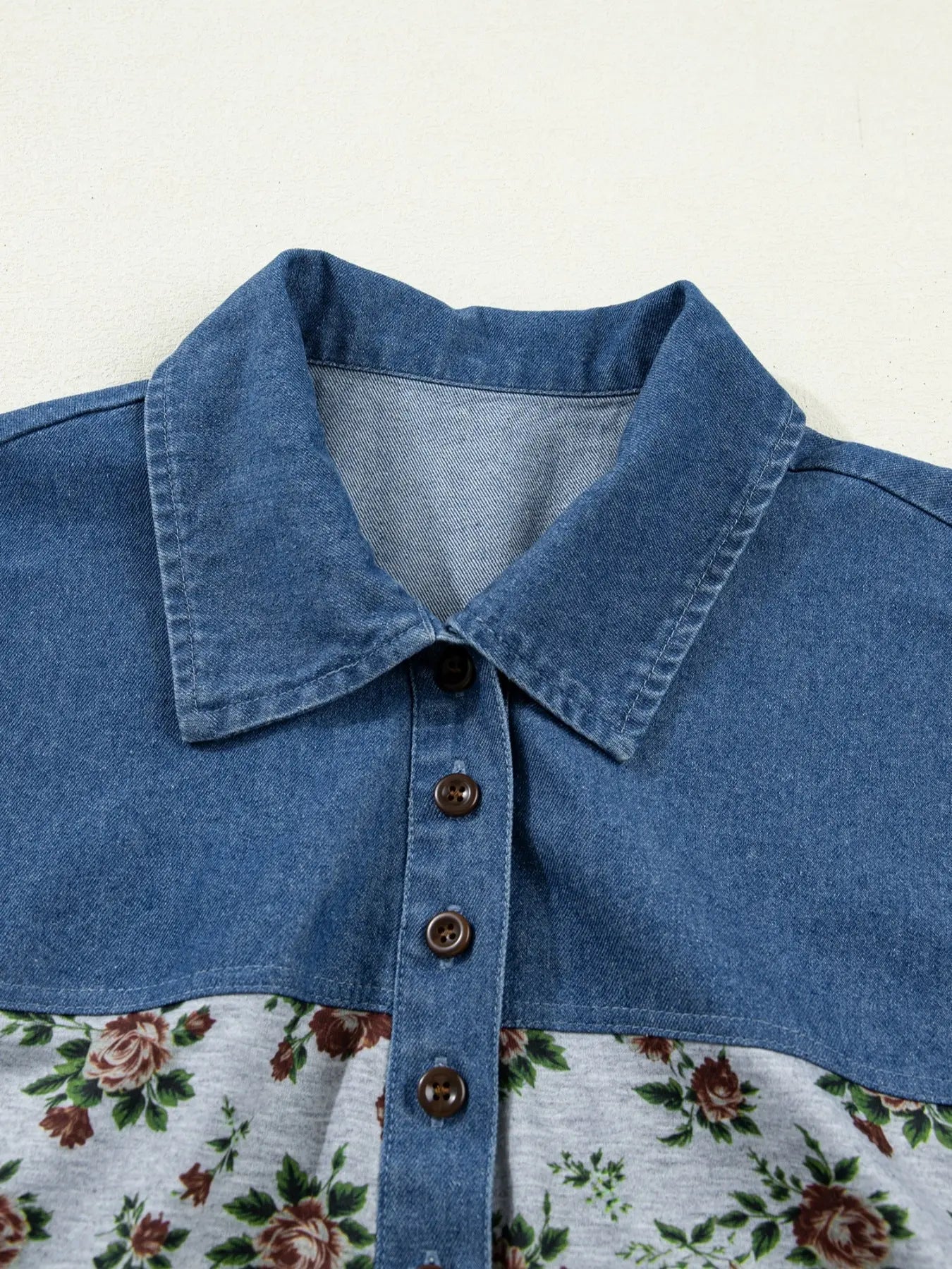 Floral Print Denim Patchwork Shirt  Style Ratio