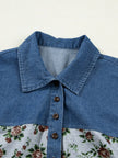 Floral Print Denim Patchwork Shirt  Style Ratio
