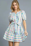 Umgee Printed Tie Waist Puff Short Sleeve Mini Dress  Style Ratio