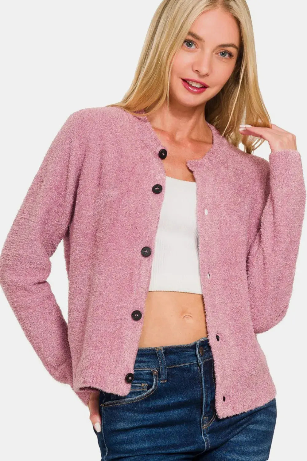 Zenana Button Down Long Sleeve Sweater Cardigan  Style Ratio