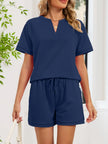 Notched Short Sleeve Top and Shorts Set  Style Ratio