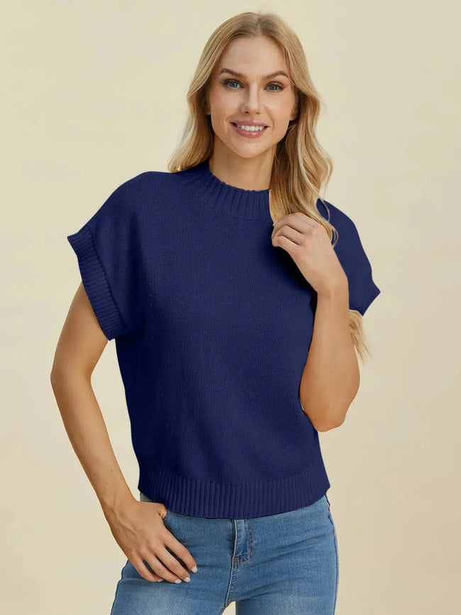Double Take Full Size Mock Neck Short Sleeve Sweater  Style Ratio