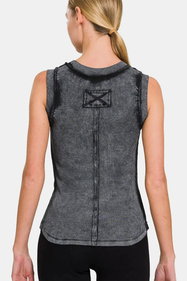 Zenana Washed Ribbed Round Neck Slim Tank  Style Ratio