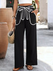 Crochet Trim Tie Waist Wide Leg Pants  Style Ratio