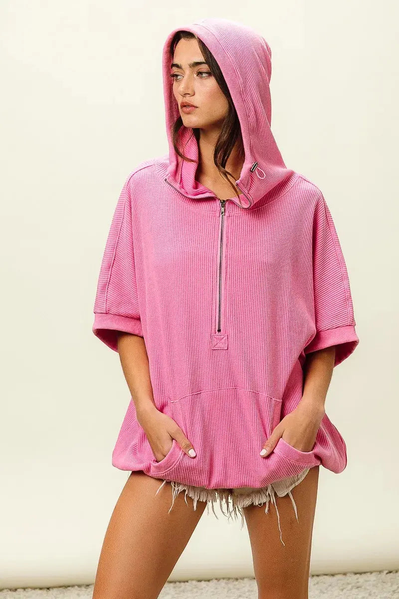 BiBi Vintage Washed Waffle Thermal Hoodie  Style Ratio