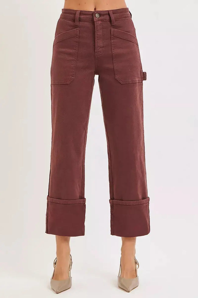 RISEN Full Size High Rise Wide Straight Cuffed Patch Jeans  Style Ratio