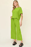 Double Take Texture Round Neck Short Sleeve Shirt and Wide Leg Pants  Style Ratio