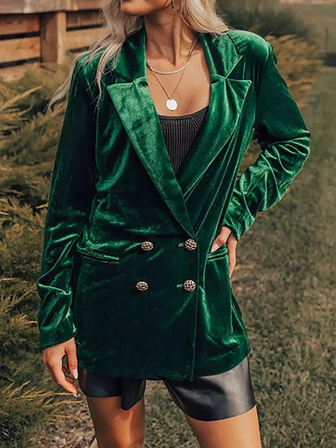 Velvet Lapel Collar Button Up Blazer  Style Ratio