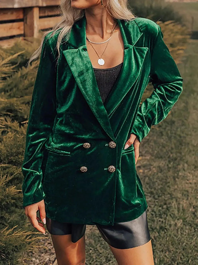 Velvet Lapel Collar Button Up Blazer  Style Ratio