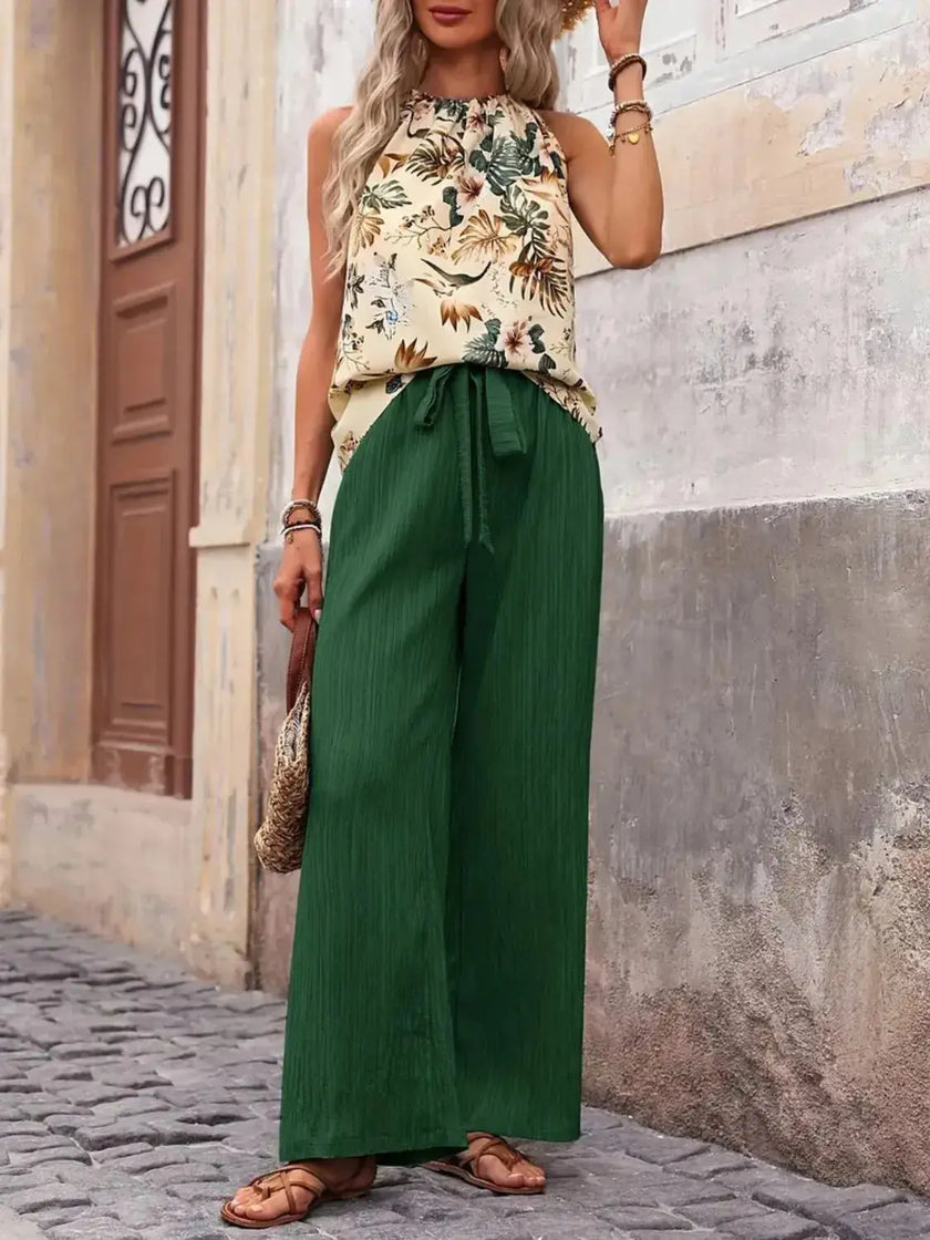 Printed Tank Top and Wide Leg Pants Set  Style Ratio