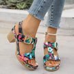 Floral Print Buckle Ankle Strap Block Heel Sandals  Style Ratio