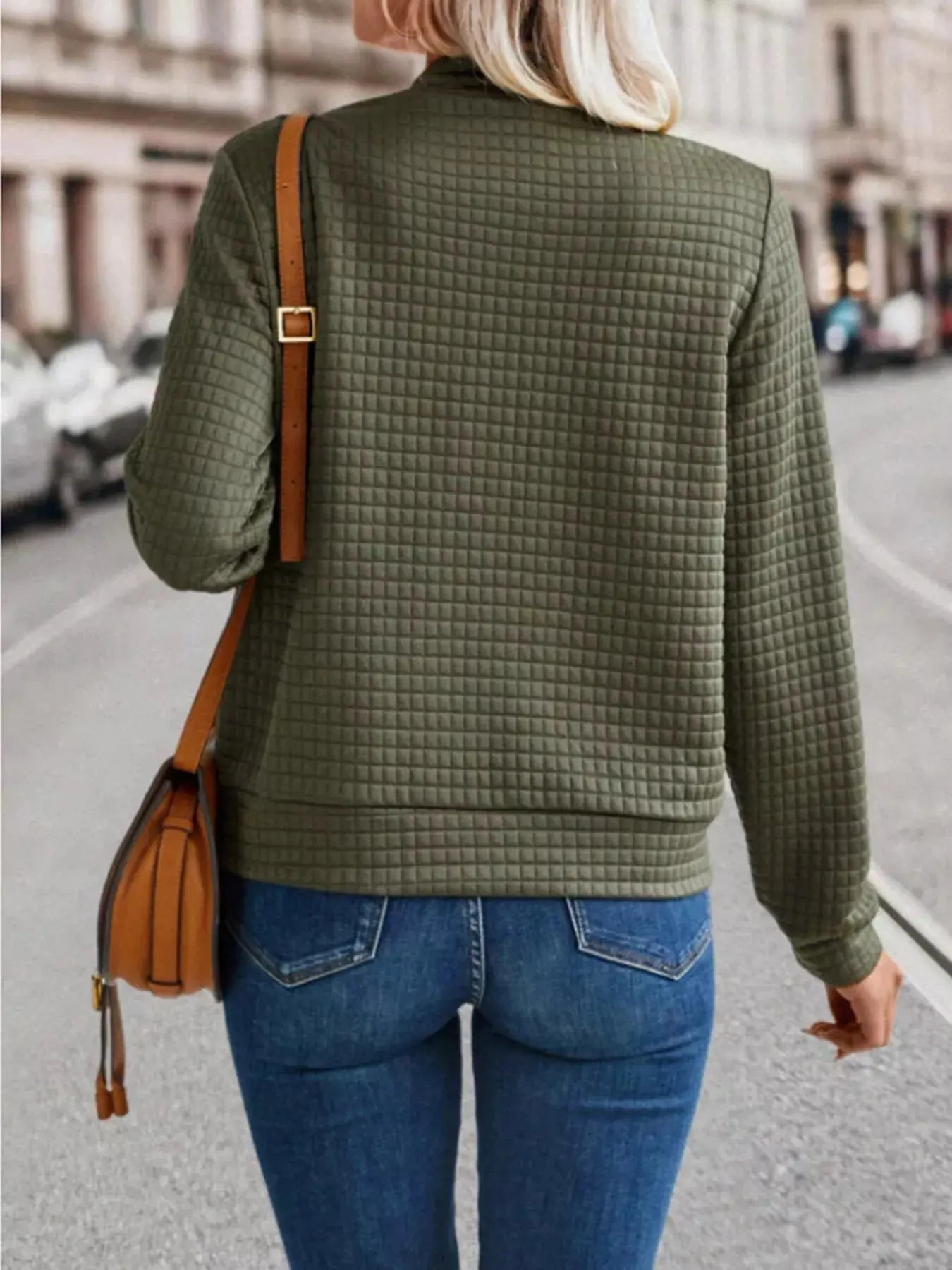 Textured Zip-Up Long Sleeve Jacket  Style Ratio