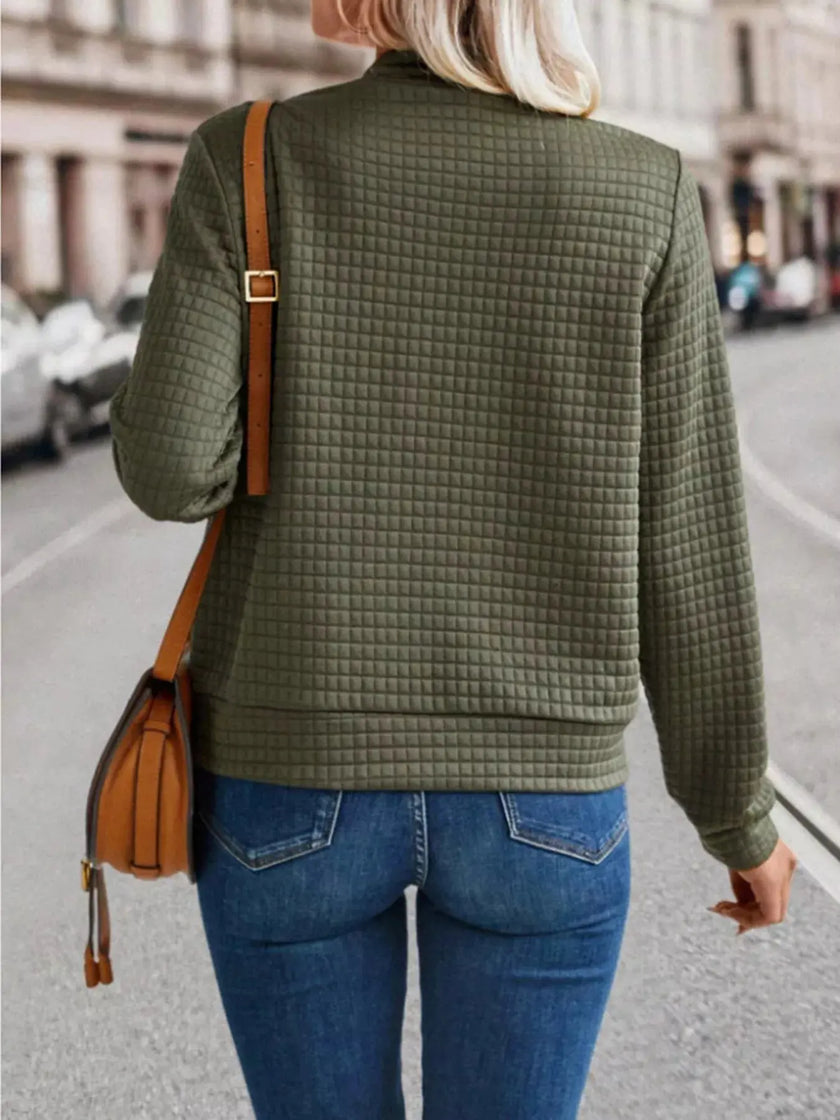 Textured Zip-Up Long Sleeve Jacket  Style Ratio