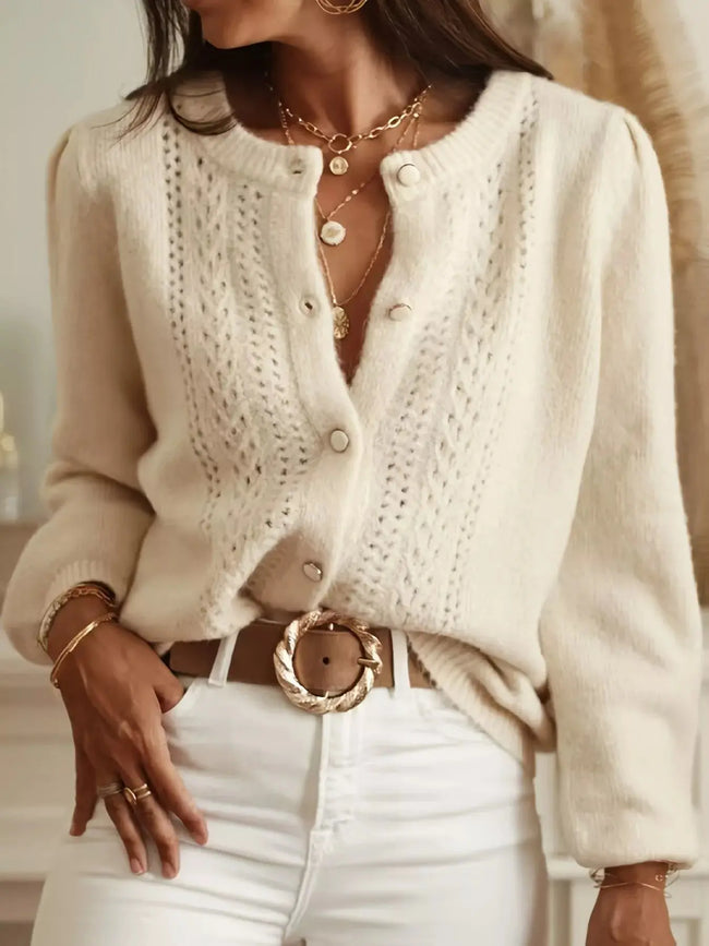 Button-Down Eyelet Long Sleeve Cardigan  Style Ratio