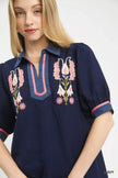 Umgee Embroidered Puff Sleeve Contrast Trim Top  Style Ratio