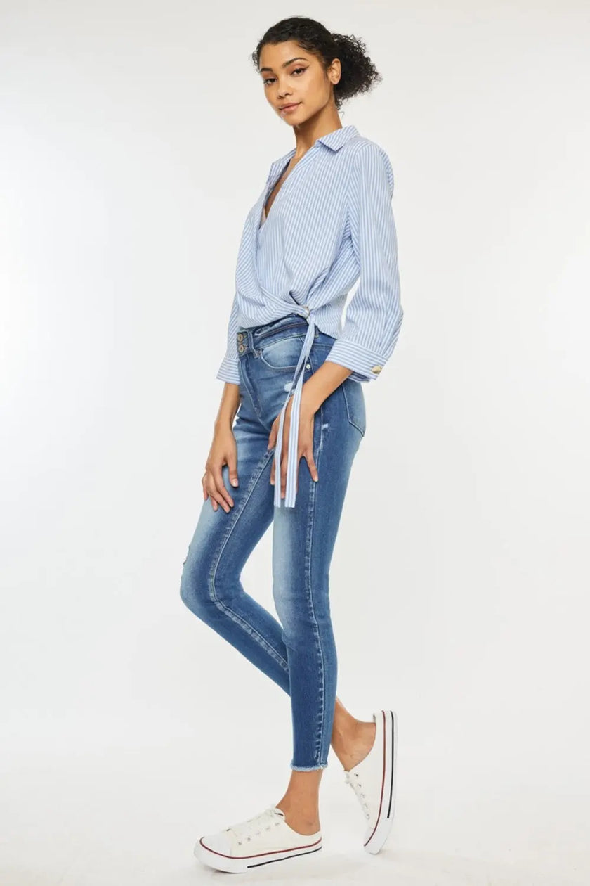 Kancan Distressed Raw Hem High Waist Jeans  Style Ratio