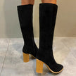 Point Toe Knee-High Suede Block Heel Boots  Style Ratio