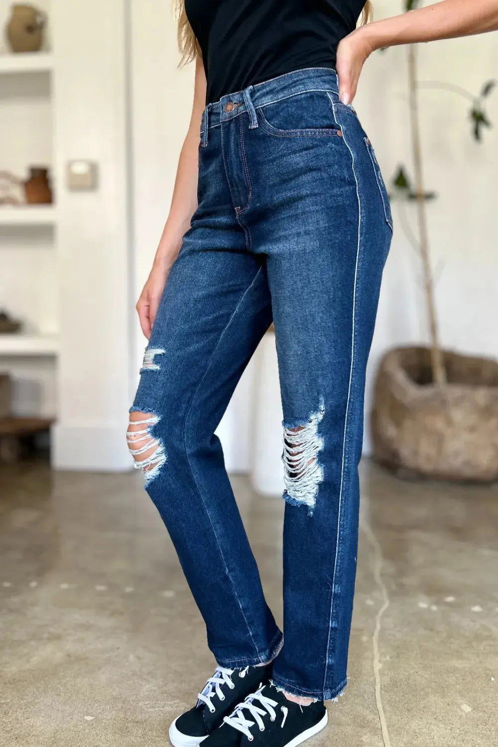 Judy Blue High Waist Rigid Magic Heavy Destroy Straight Jeans  Style Ratio
