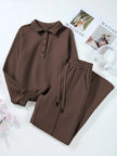 Collared Sweatshirt and High Waist Pants Active Set  Style Ratio