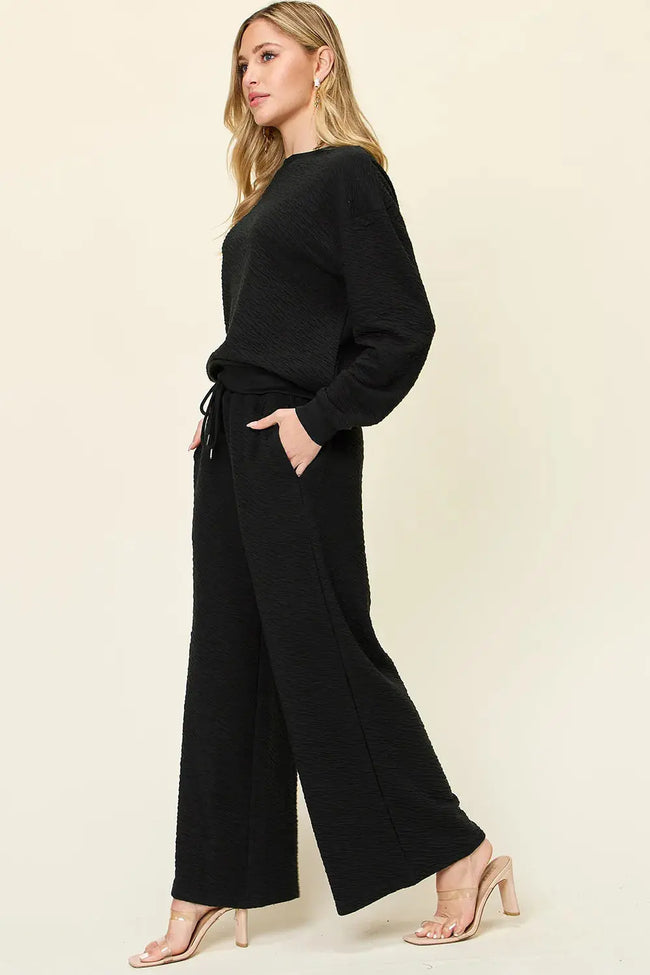 Double Take Full Size Long Sleeve Top and Pants Loungewear  Style Ratio