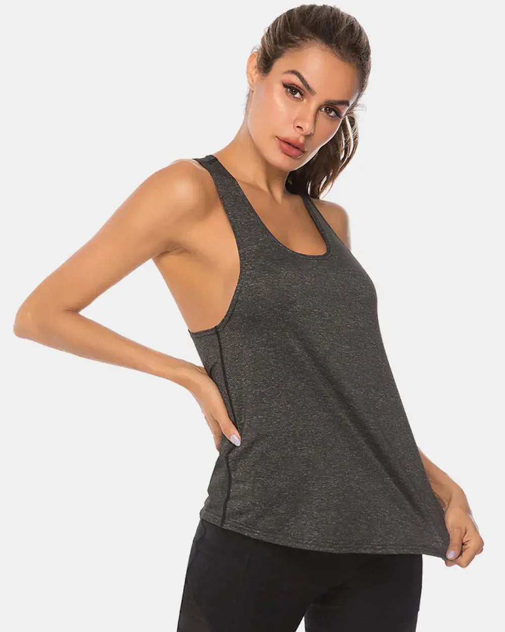 Full Size Scoop Neck Wide Strap Active Tank  Style Ratio
