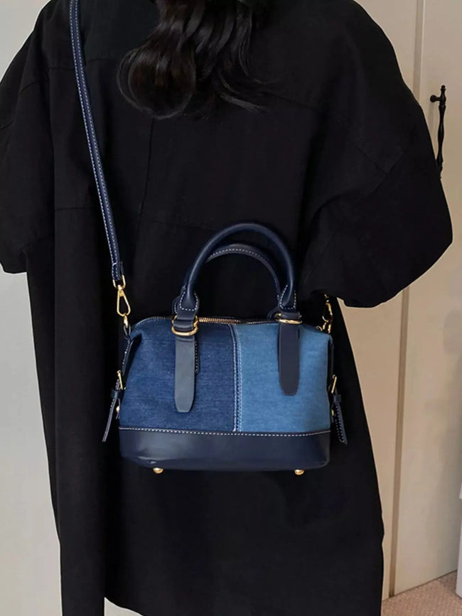 Two-Tone Denim Barrel Crossbody Bag  Style Ratio
