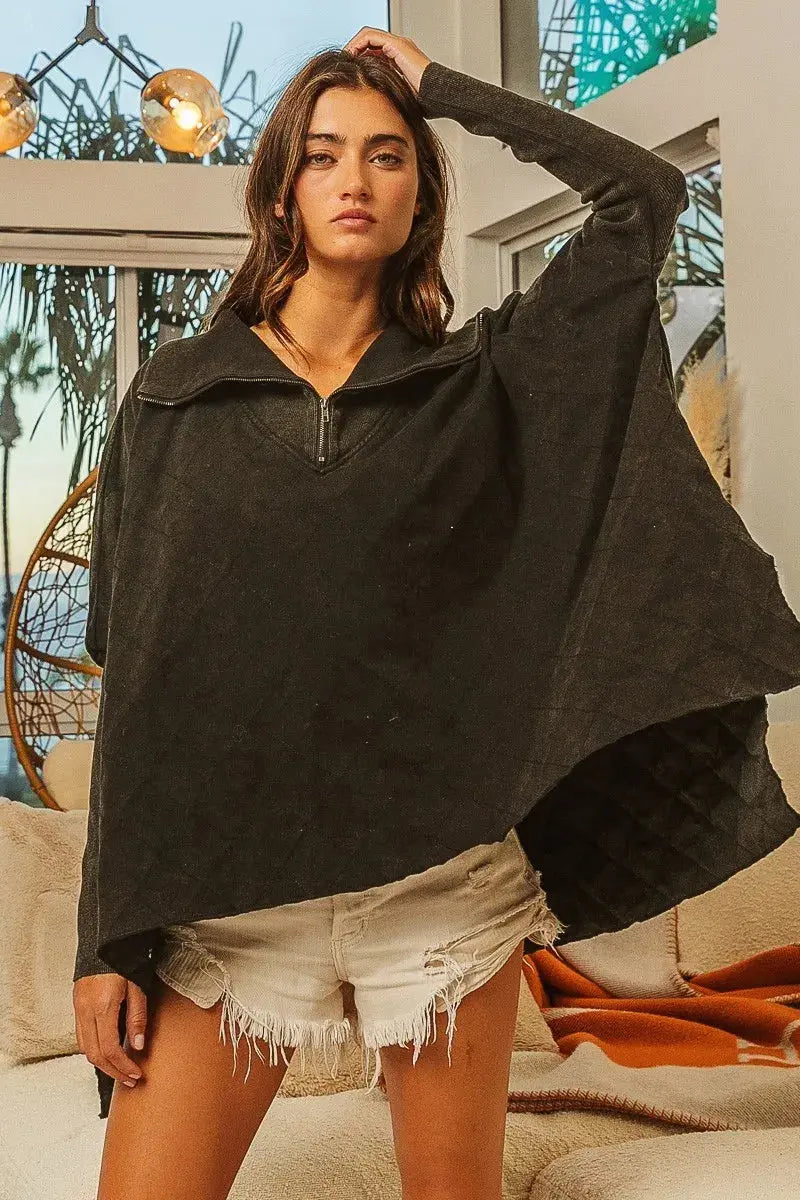 BiBi Vintage Washed Quilted Half Zip Top  Style Ratio