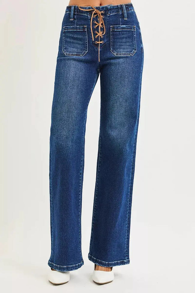 RISEN Full Size High Rise Wide Leg Jeans with Front Tie Detail  Style Ratio