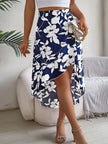 Floral Print Ruffle Hem Asymmetrical Skirt  Style Ratio