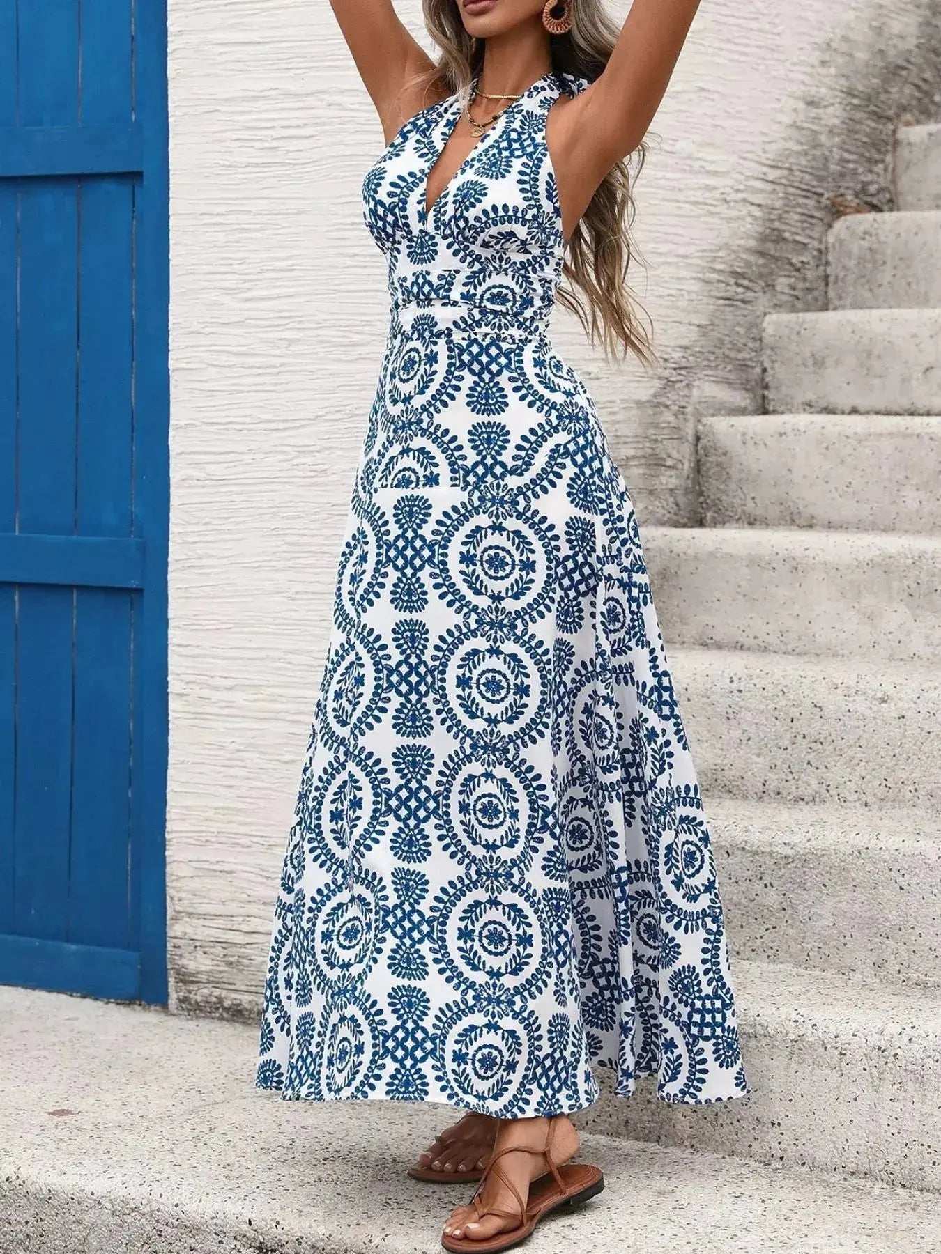 Printed Halter Neck Maxi Dress  Style Ratio