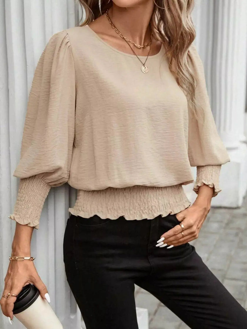 Smocked Waist Round Neck Blouse  Style Ratio