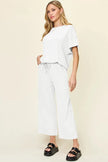Double Take Texture Round Neck Short Sleeve Shirt and Wide Leg Pants  Style Ratio