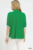 Umgee Textured Knit Top with Striped Contrast Trim  Style Ratio