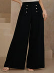 Plus Size High Waist Wide Leg Button Decor Pants  Style Ratio