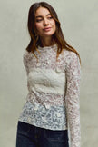 SO ME Lace 3d Effect Floral Layering Long Sleeve Top  Style Ratio