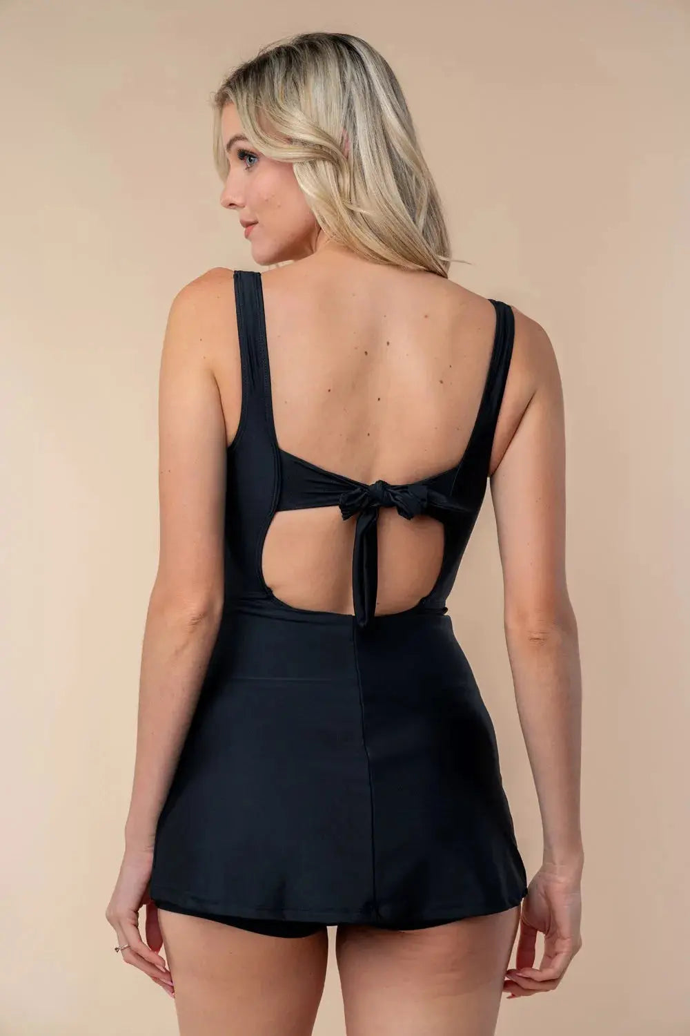 White Birch Full Size Sleeveless Tie Back Performance Knit Swim Dress  Style Ratio