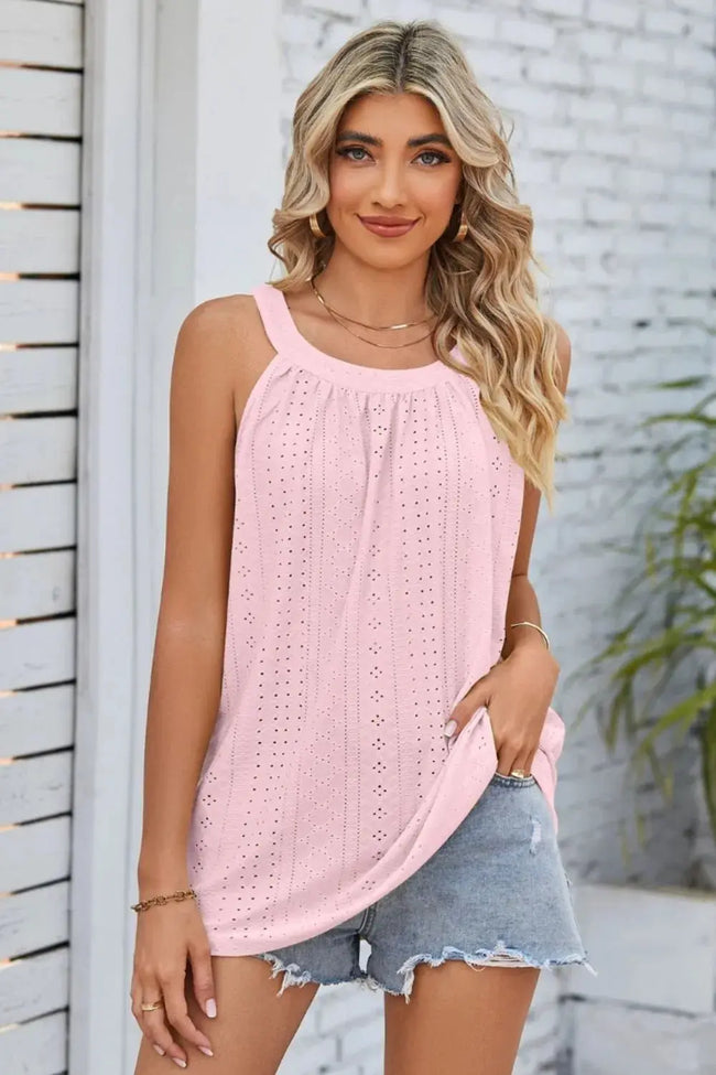 Openwork Round Neck Wide Strap Tank  Style Ratio