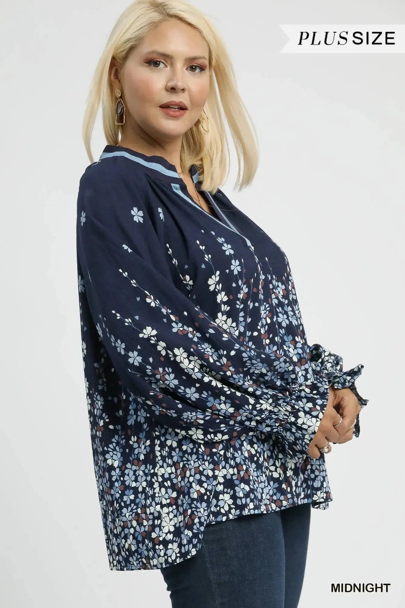 Umgee Full Size Floral Vine Print Blouse with Balloon Sleeves  Style Ratio